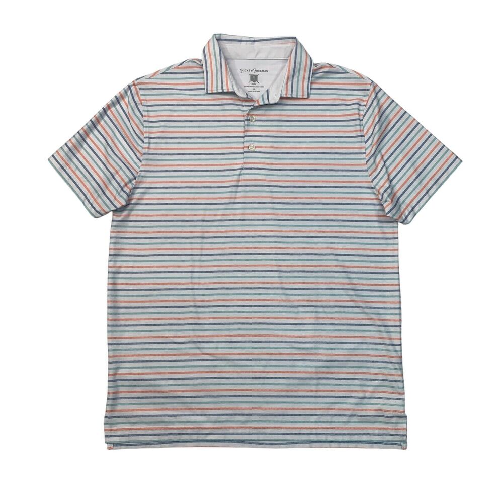 Hickey Freeman Shirt Mens M Medium Striped Stretch Side Vent Hem Golf Polo